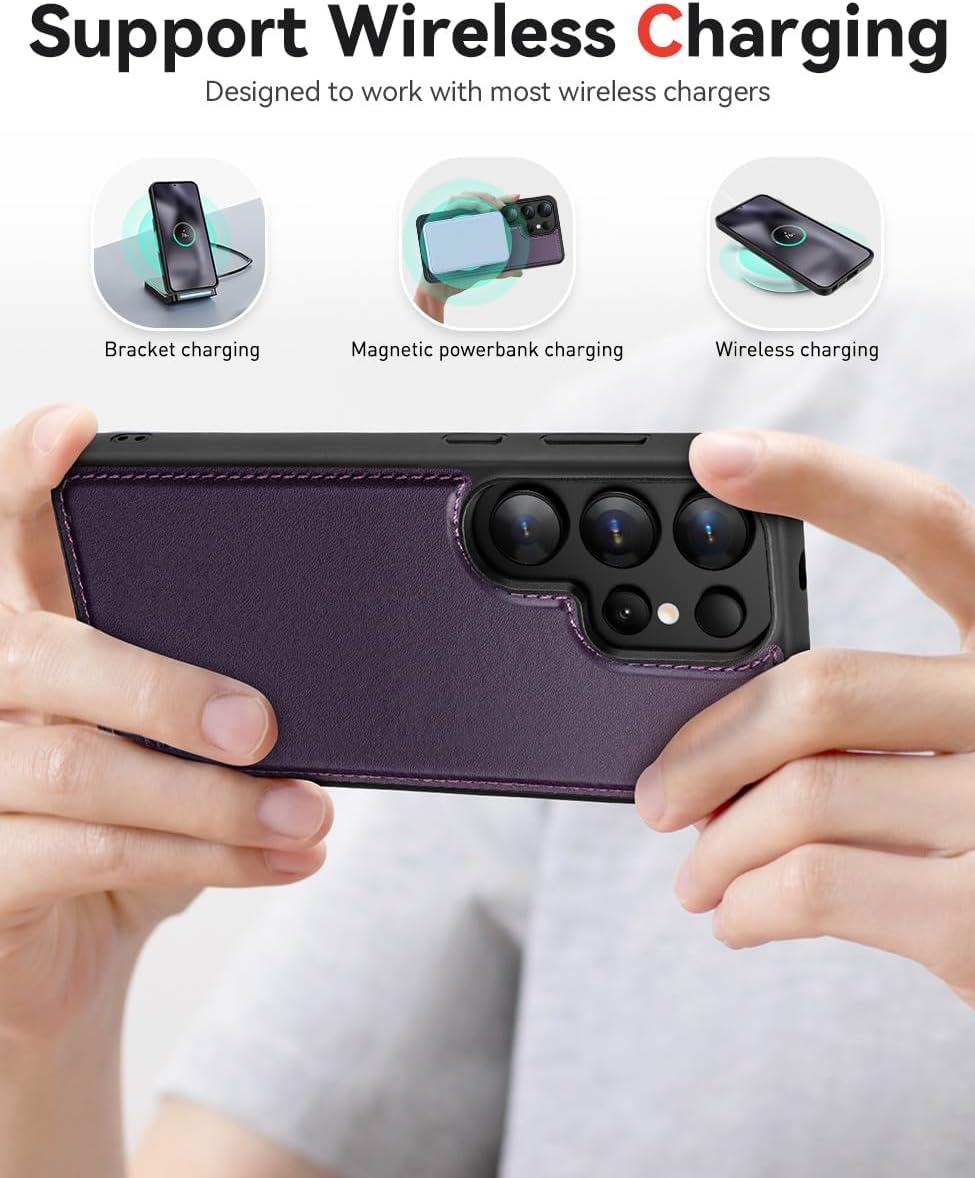 OCASE for Samsung Galaxy S25 Ultra Detachable Wallet Case with Card Holder, [2 in 1] PU Leather Flip Folio Case with RFID Blocking Stand Wrist Strap Shockproof Phone Cover 2025, Dark Purple - Image 6