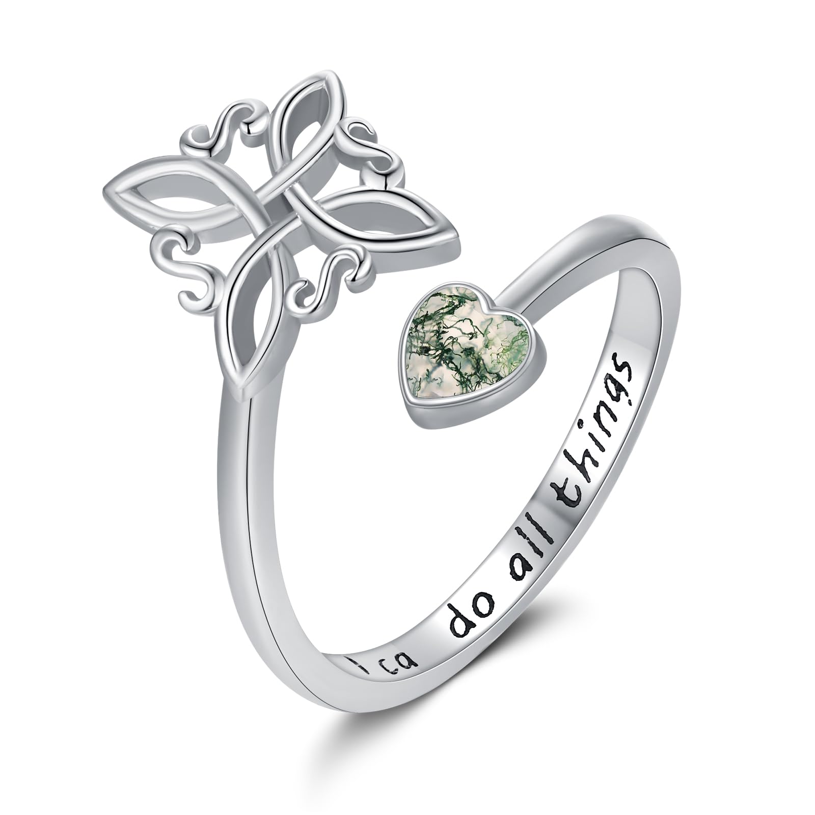 Anillo de nudo de bruja de plata de ley 925 ajustable, ónix negro, grava, turquesa, ágata musgo, turquesa, piedra lunar, amuleto d