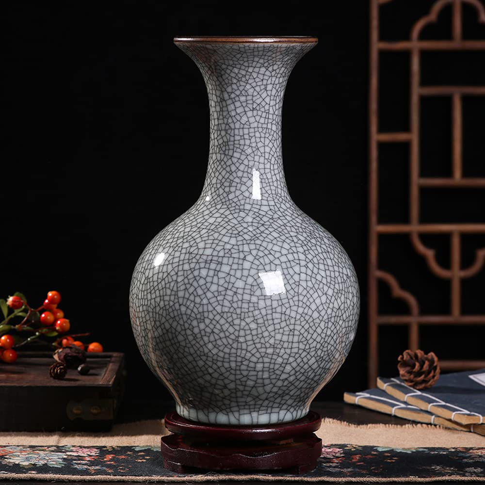asdchZen Chinoiserie Jingdezhen Ceramic Handicraft Vase Chinese Antique Cracked Glaze Porcelain Living Room Home Decoration Collection Gifts,D