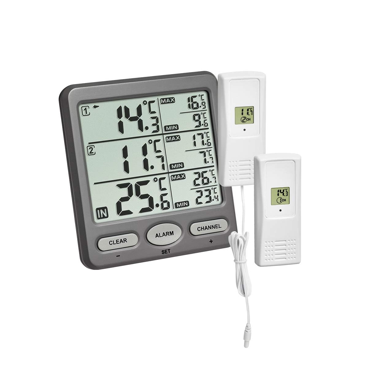 Digitales Funk-Thermometer Trio TFA 30.3062 mit Außensender inkl. Kabelfühler | anthrazit 30