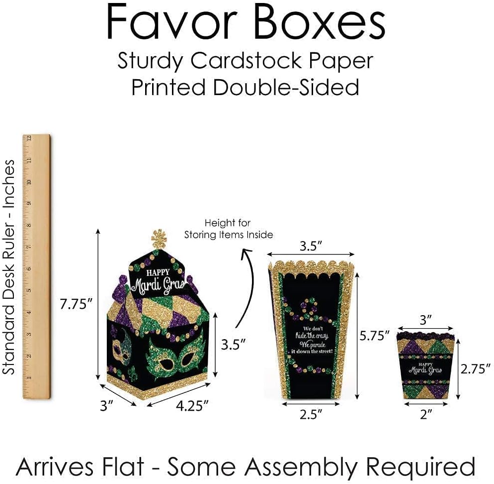Big Dot of Happiness Mardi Gras - Masquerade Party Treat Box Party Favors – Gable Boxes, Popcorn Boxes, and Mini Candy Boxes Party Virtual Bundle