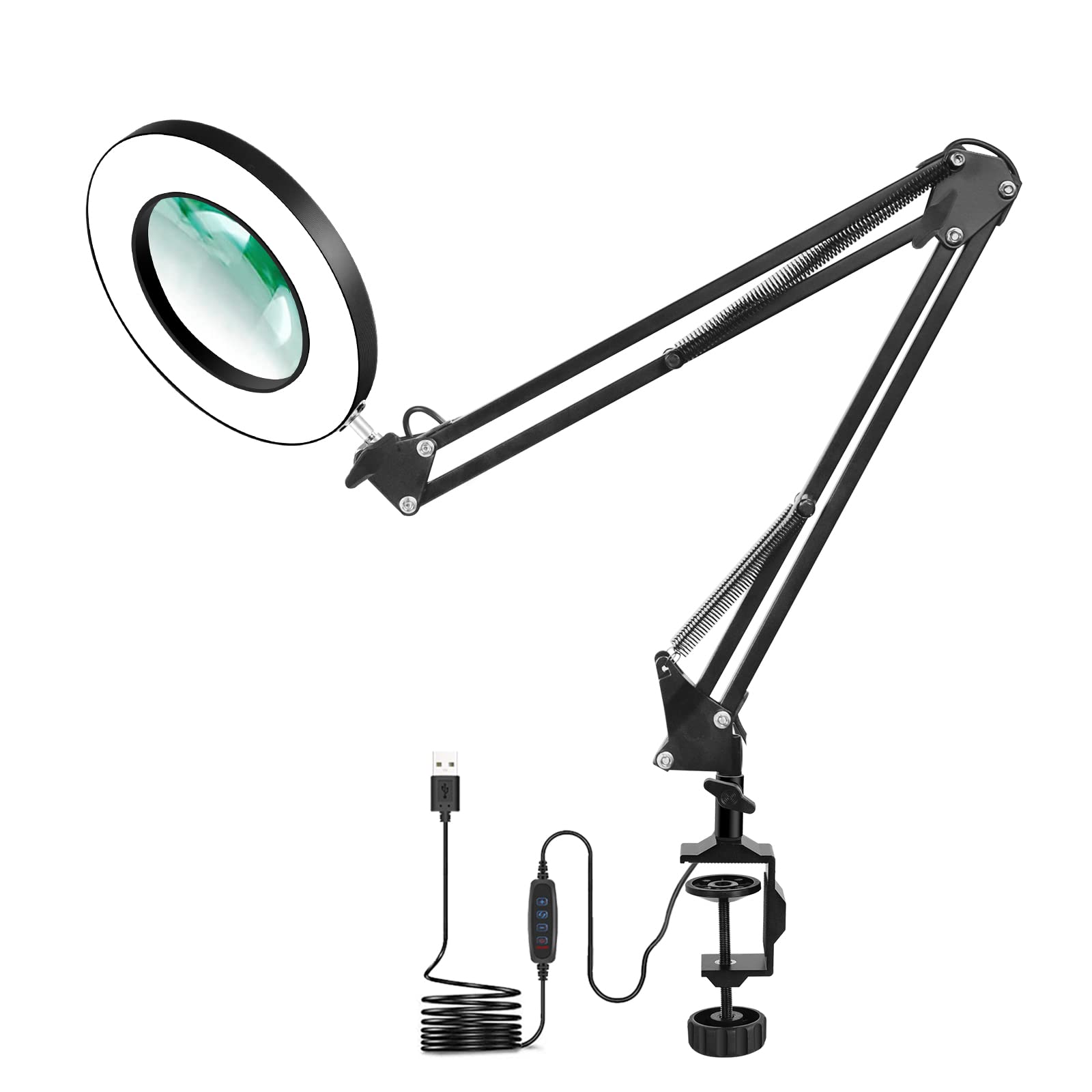 Lampe Loupe de Bureau, Lampe à Loupe Éclairée avec 5 Couleurs, NEWACALOX 5 Dioptries Intensité Variable, Lampe à Bras Pivotant R
