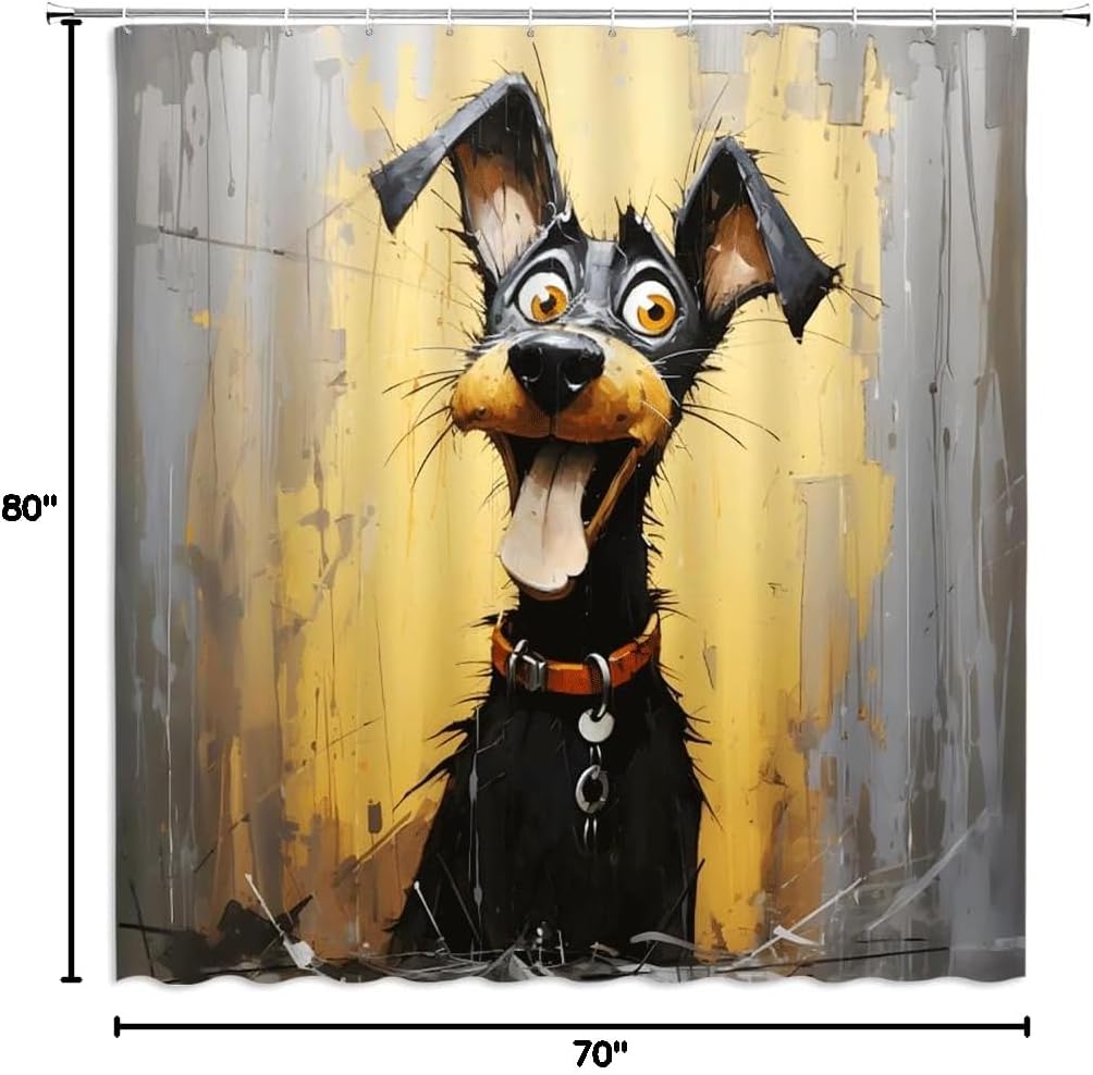 Funny Dog Shower Curtain Abstract Oil Painting Doodle Pet Cute Animal Cartoon Dogs Lover Art Fabric Bathroom Decor Curtains with Hooks,80 x 70
