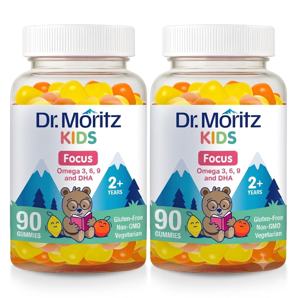DR. MORITZ Omega 3 Kids Gummies (180 Count), Vegan Omega3 Gummies for Kids with No Fish Oil, Vitamins for Brain & Heart Health, Gluten-Free Omega 3 6 9 180 Count (Pack of 2)