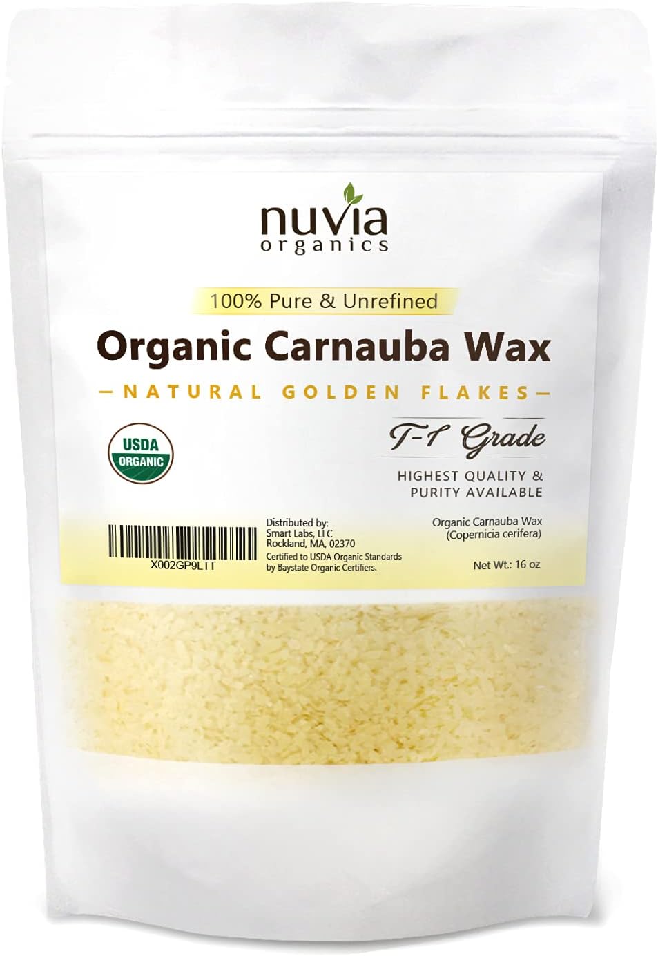 Nuvia Organics USDA Certified Carnauba Wax, 100% Vegan - Great for DIY Cosmetics, Food Grade, Various Uses, 16oz