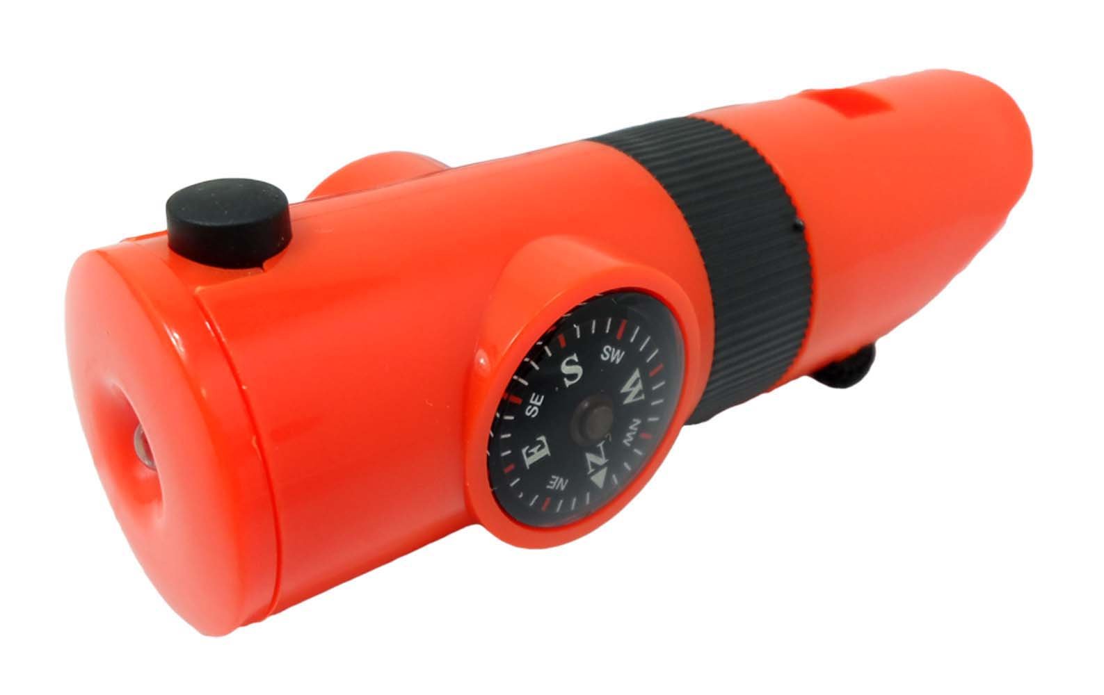 ADROIT 6 in 1 Emergency Whistle | 4" Length, 1" Diameter | Compass, Thermometer, Signal Light & More | Green, Orange, Green Camo | 36" Black Nylon Lanyard | Essential Safety Multi-Tool