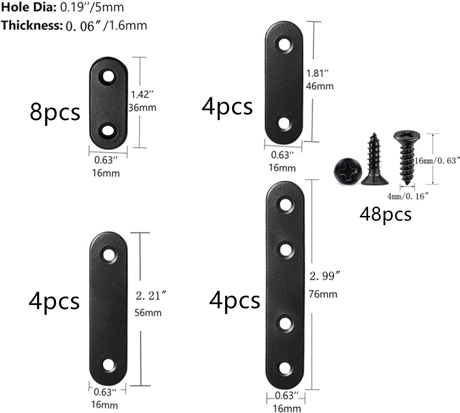 WYSUMMER Black Flat Brace, 20Pcs Metal Mending Brackets Straight Corner Braces With 48Pcs Screws (Black Kit) - Image 2
