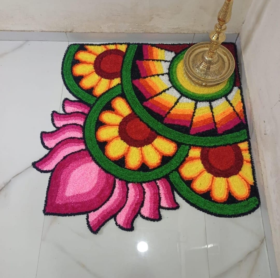 GURUKRUPA SHOPEE Handmade Rangoli Floor Mat, (Pack of 2) Multicolor Floral Design, Traditional Indian Corner Decor-picture-30