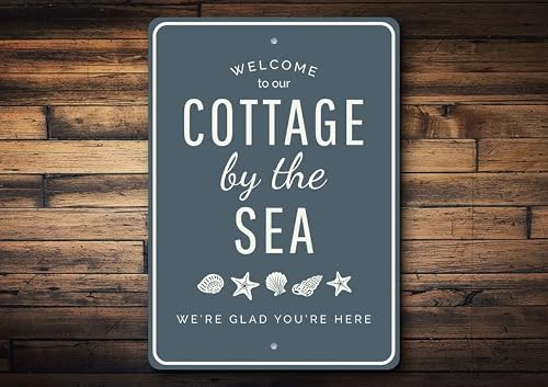 KILSPU Vintage Metal Tin Signs Cottage Sea Sign Beach Cottage Decor Cottage Decor Coast Shop Coastal Decor Beach Bar Gift Aluminum Gift Ocean Quality Metal 8x12 Inch