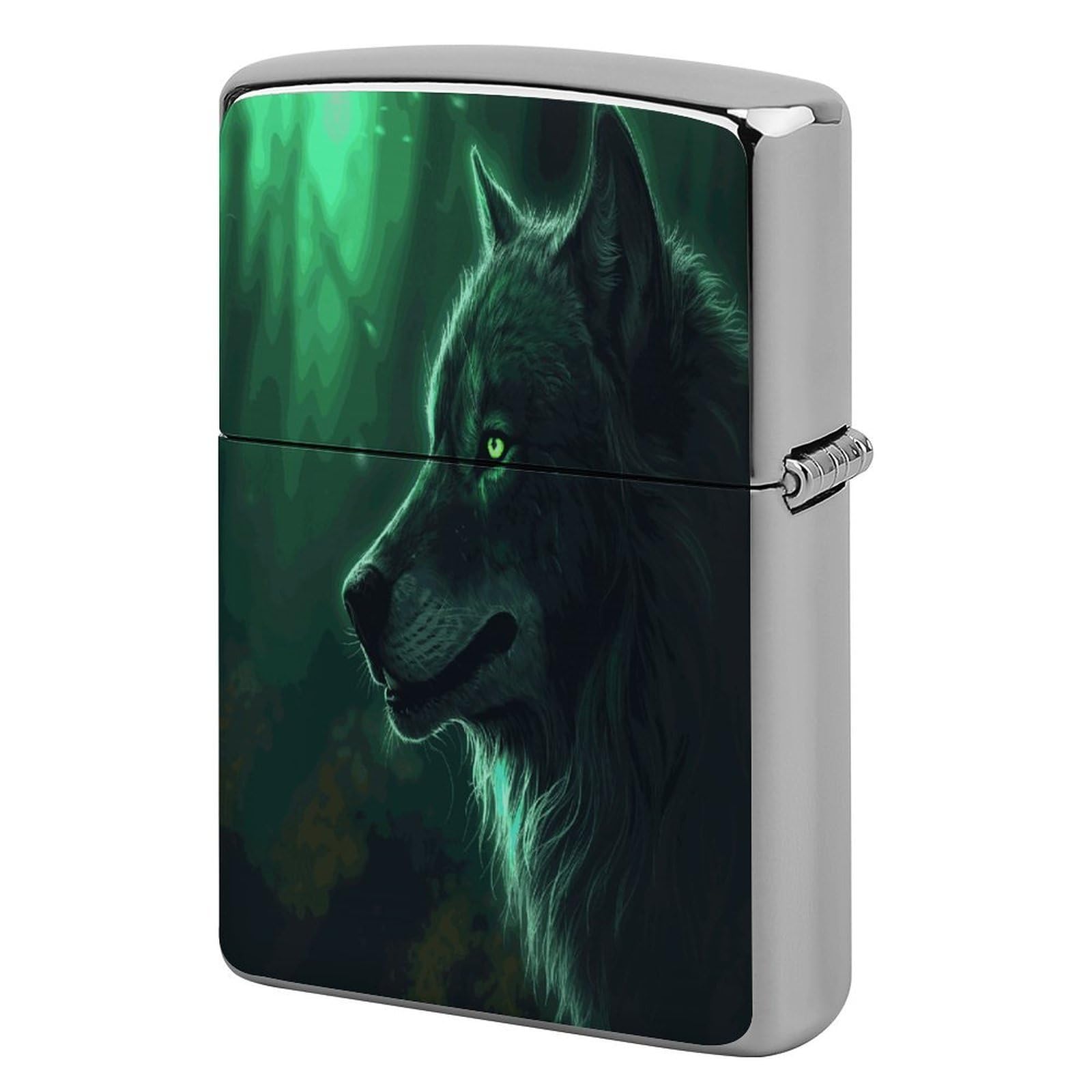Btcowzrv Style Green Wolf Metal Lighter Case Sleeve Cover Holder