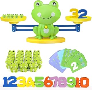 GILOBABY Montessori Maths Scales Toy, Counting and Calculating Learning Toy with Scales and Accessories, Cartoon Animal Frog Balance Skill Toy for Children from 3+ Years