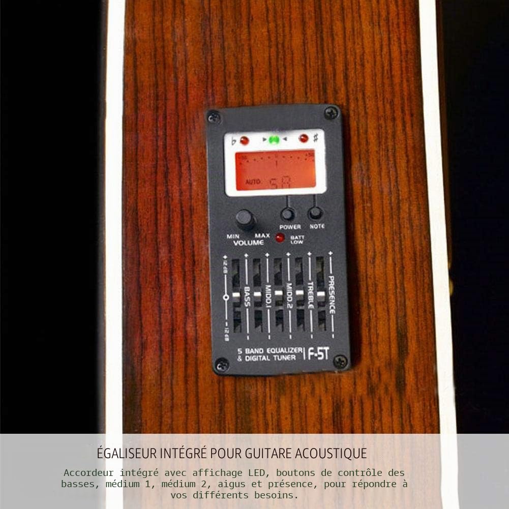 Égaliseur de guitare à 5 bandes, accordeur de préhension d'égaliseur F-5T EQ pour instrument de musique guitare acoustique