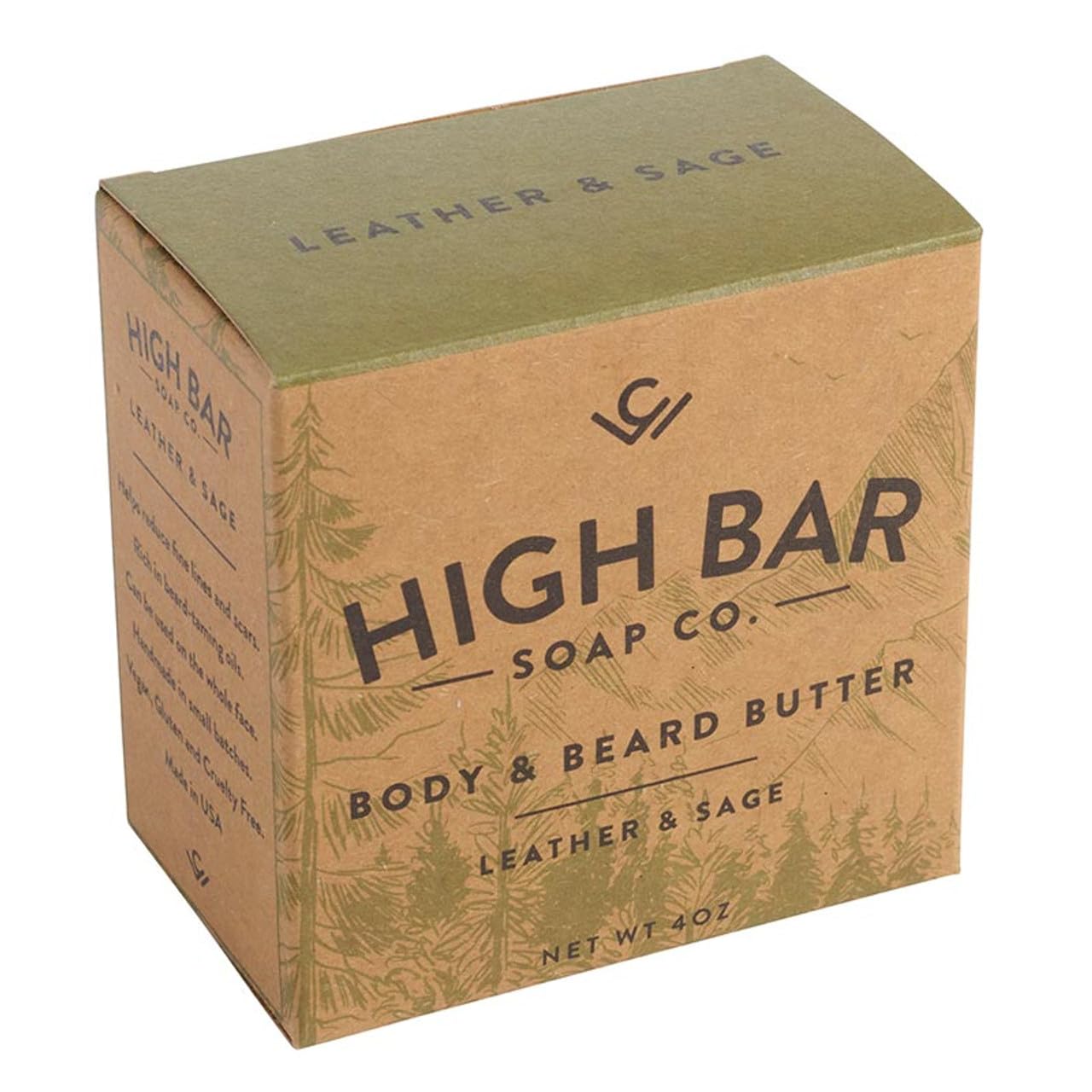 Body & Beard Butter Men's Grooming Luxe Vegan Gluten Cruelty Free Made-in-the-USA, 4-Ounce, Leather & Sage