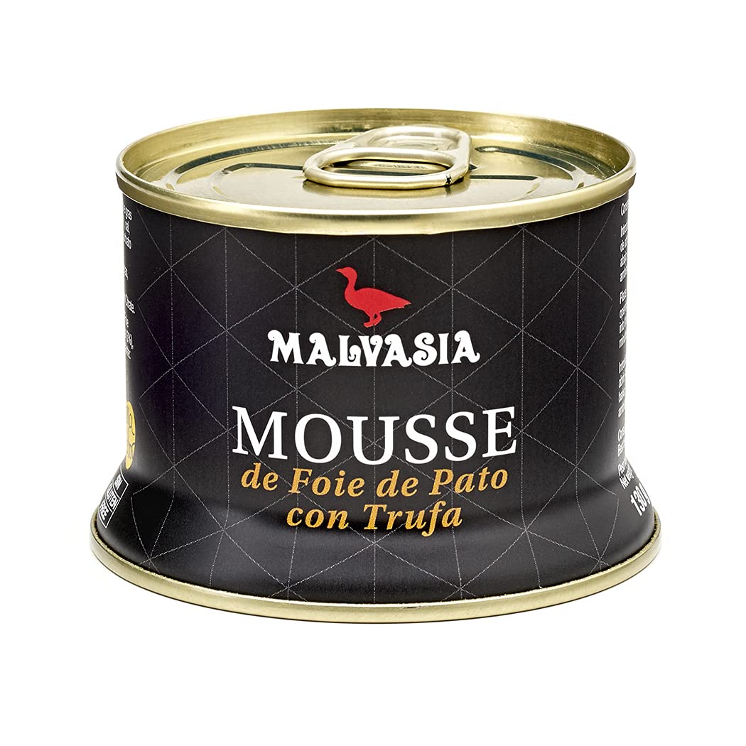 MALVASIA Mousse de Foie de Pato Gourmet con Trufa, Elaboración Artesanal, Sabor Delicado y Trufado, Textura Untuosa, Sin Gluten, Lata Abre Fácil de 130 g