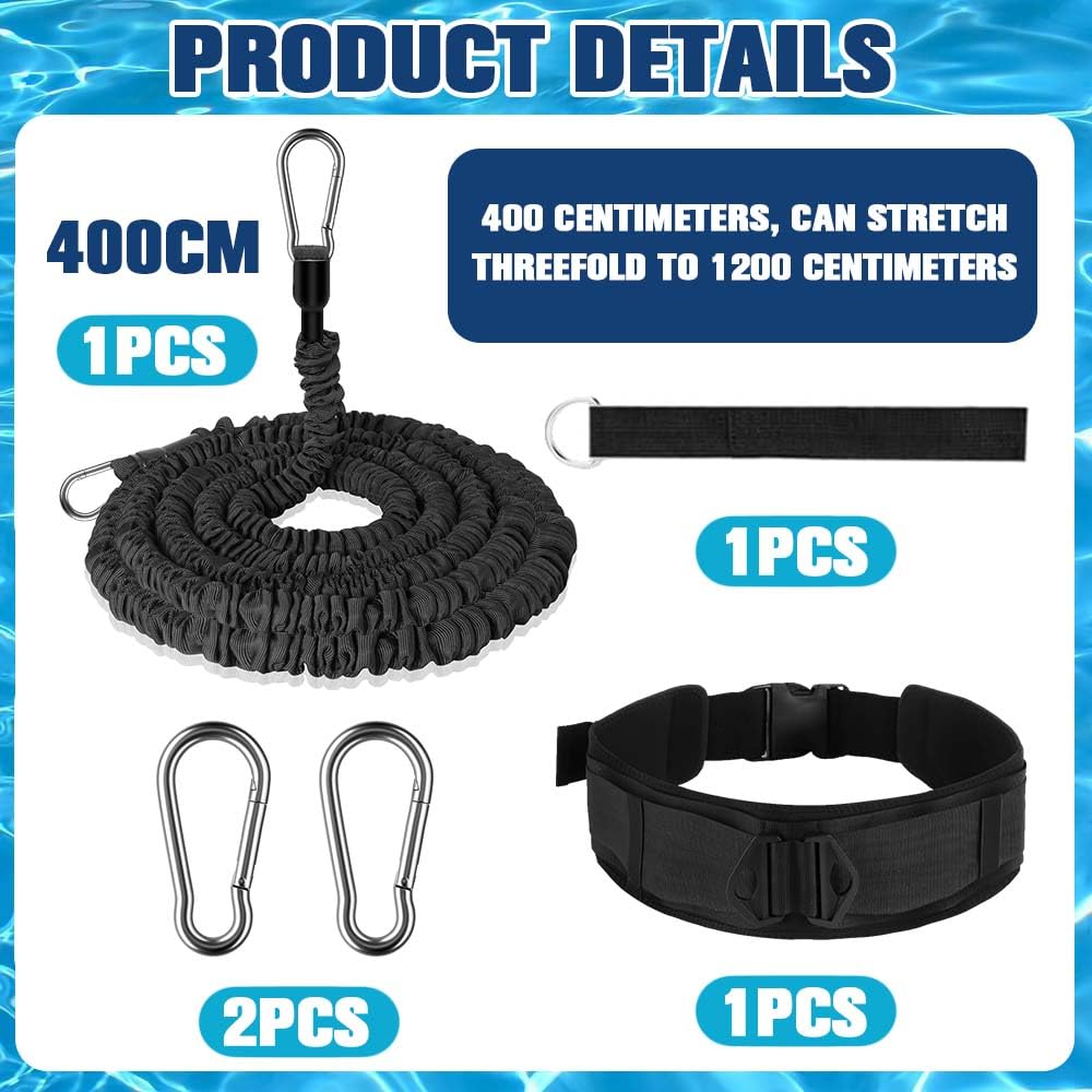 Breiterer Schwimmgurt Pool Erwachsene, 10cm Breiter Pool Schwimmgurt, 4-12M Verstellbarer Gegenstromanlage für Pool mit 2× 304 Edelstahl Ersatzschnallen für Schwimmtraining Geeignet
