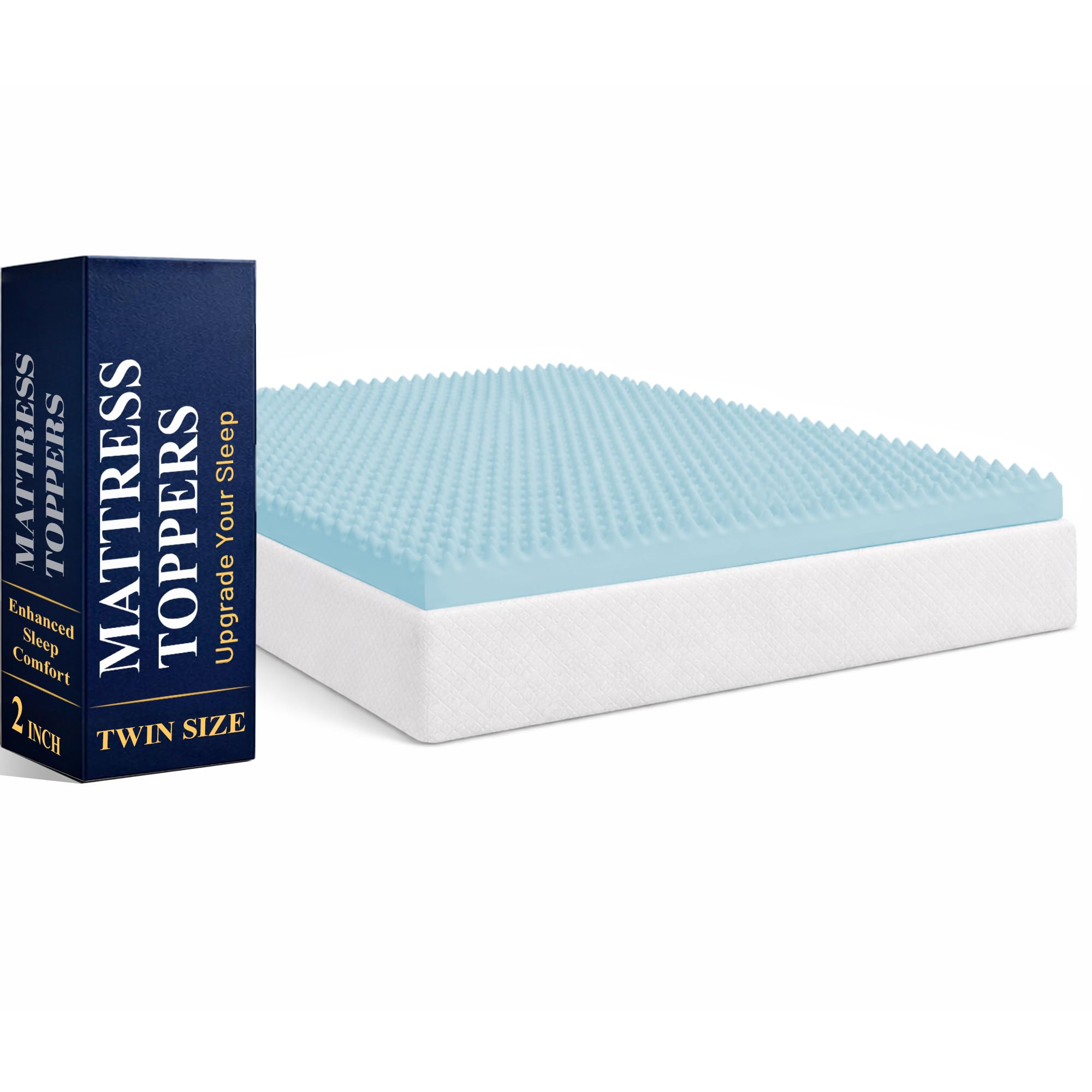 Greaton, 2-Inch Premium Convoluted Gel Memory Foam Toppers for Enhanced Comfort and Support, Twin, Blue-image-46