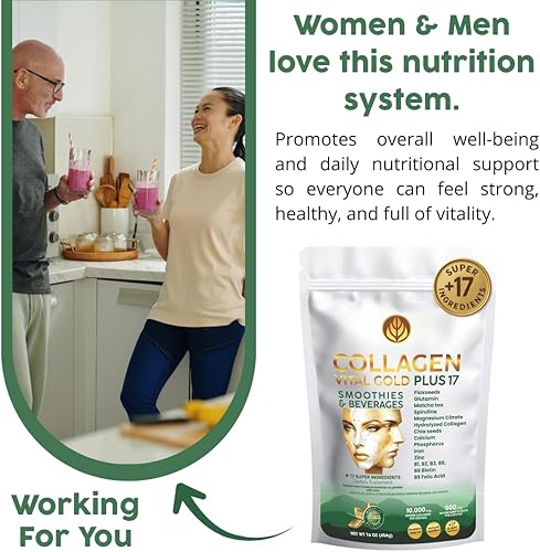 Miniatura 4 de Vital Life - Polvo de péptidos de colágeno + 17 súper ingredientes, 1 libra, sabor a menta y limón, apoya el cabello, la piel, las uñas, los huesos,