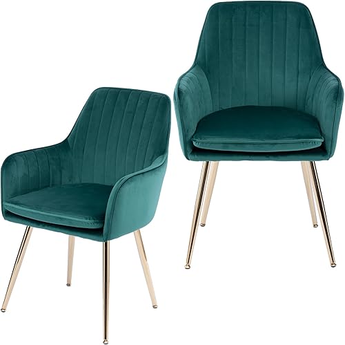 Juego de 2 sillas de comedor de terciopelo, modernas sillas decorativas de respaldo medio con patas chapadas en oro, silla tapizada para sala de