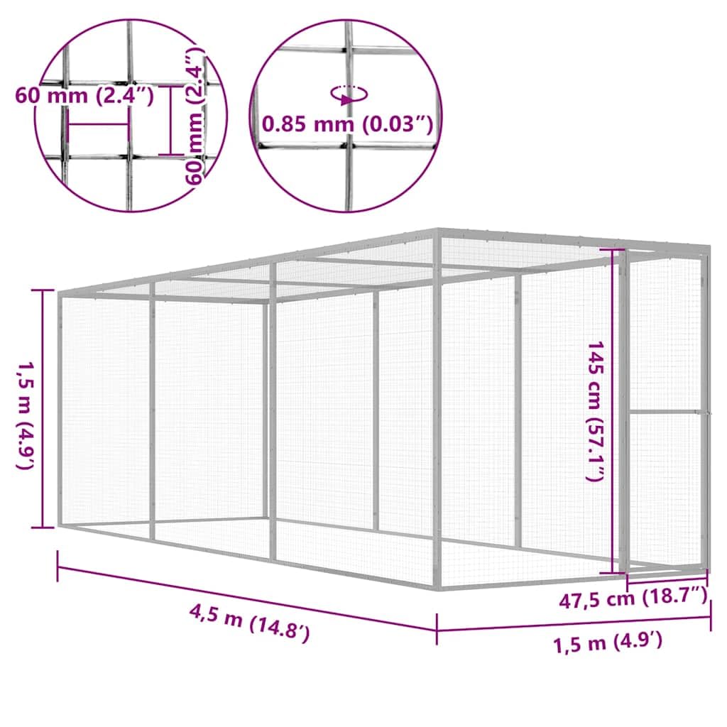 Klatka dla kota 4,5 x 1,5 x 1,5 m, ocynkowana stal z drzwiami, wytrzymała klatka dla gryzoni, małych zwierząt, świnek morskich, królików, fretek, do użytku wewnątrz i na zewnątrz