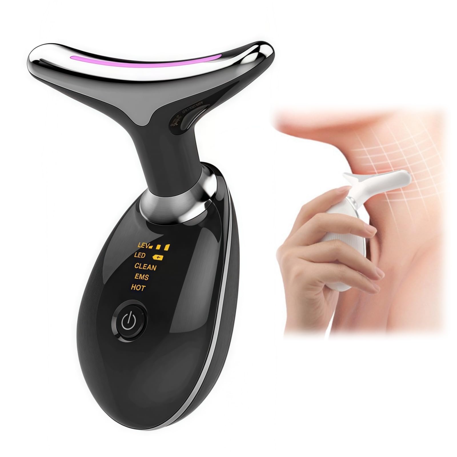 GLOW GEN Pure - Massaggiatore viso - Edizione Lifting Dispositivo di Bellezza per Viso e Collo 7 in 1, EMS 3 Modalità, Massaggio LED Intelligente, Riduzione Rughe e Tonificazione a 45°C