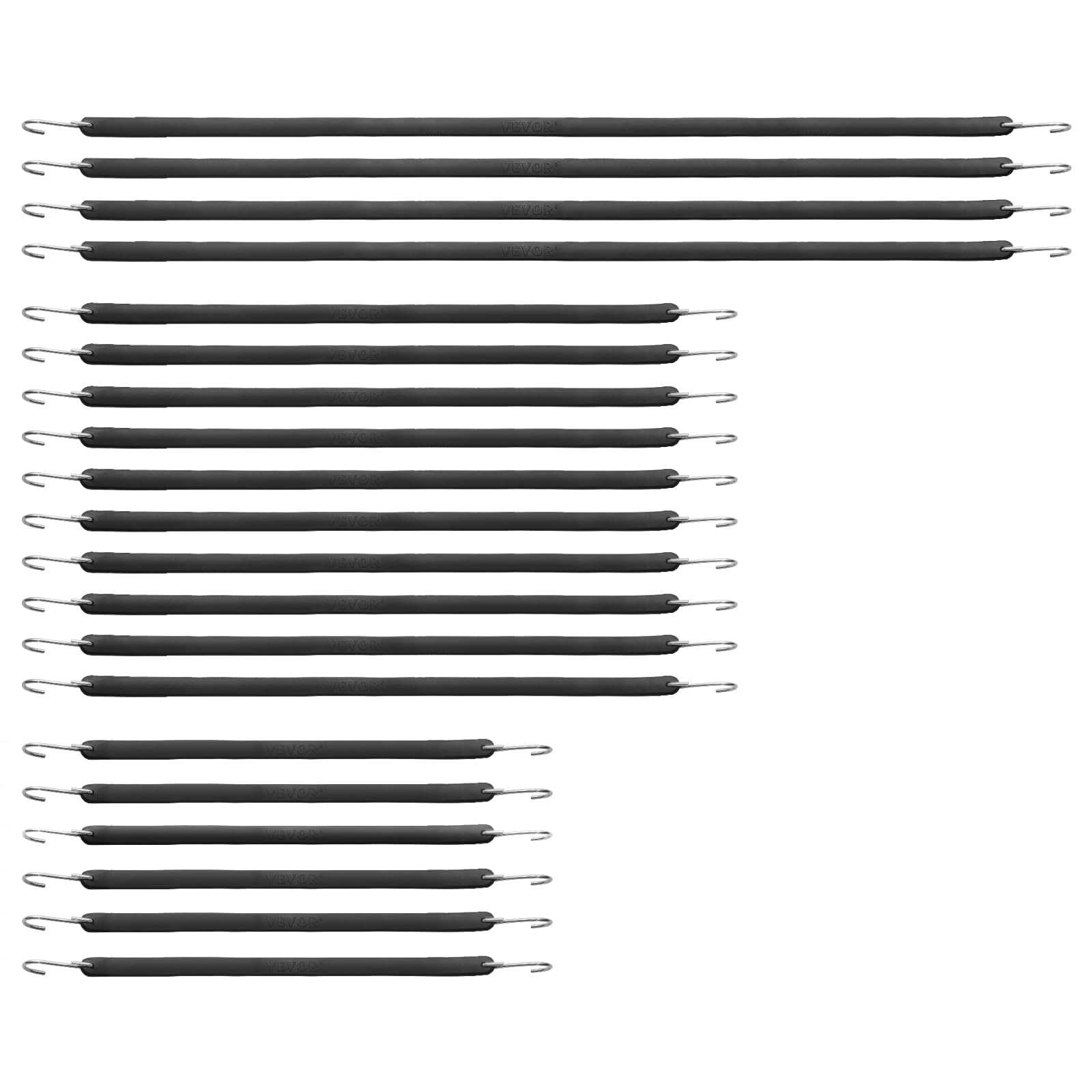 VEVOR 20 Pack Multiple Size Bungee Straps with 160% Max Stretch, 20 mm Wider Bungee Straps with Metal Crimped S Hooks, (15"x6, 21"x10, 36"x4) Ideal for Securing Tarps, Cargo, Canvases, Weatherproof