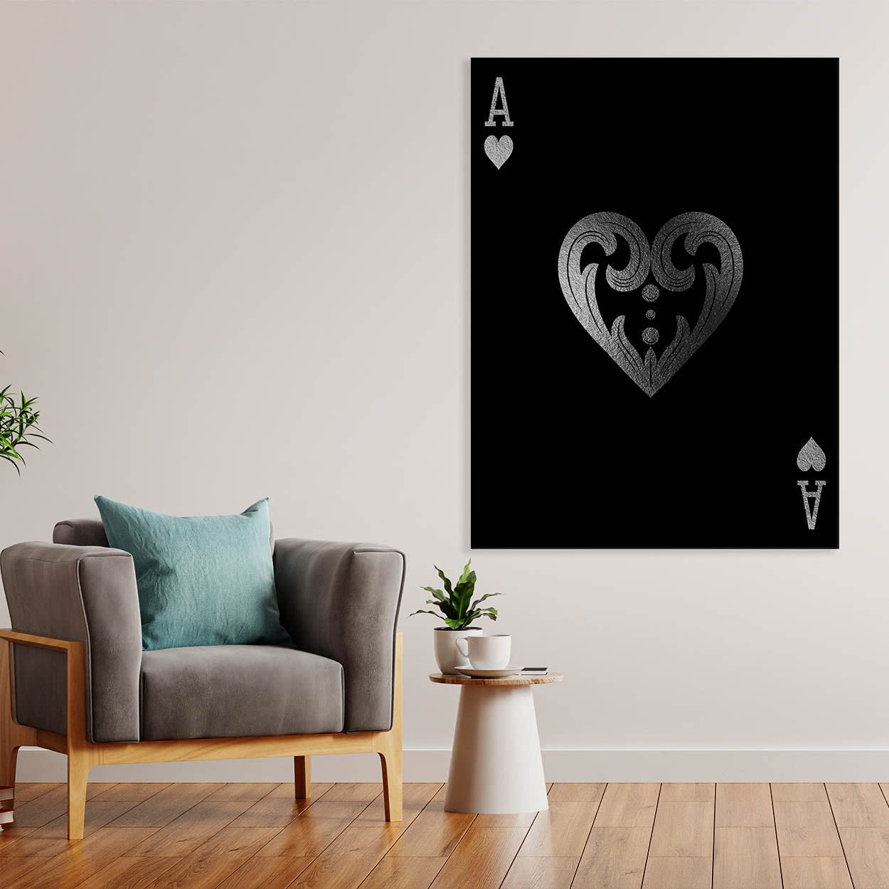 Poster artistico su tela argentata Ace of Hearts - Poker carte da gioco Casinò Pop Home Decor Stampa Poster Dipinto Piccolo 30,5 x 40,6 cm | Sense Canvas
