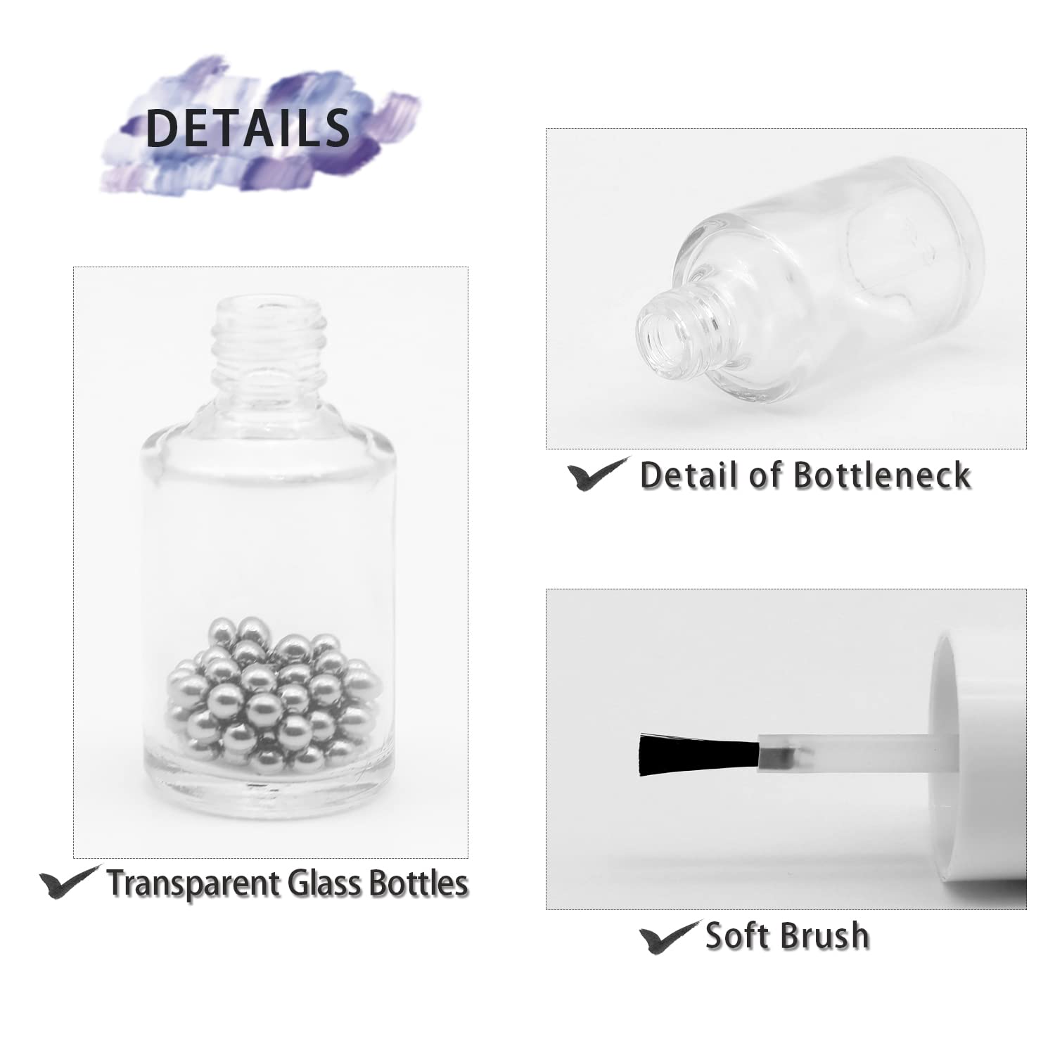 Agidea Leere Nagellackflaschen 7 Ml, 6 Stück – Mit Pinsel, Mischkugeln & Trichter – Für DIY Nagelkunst