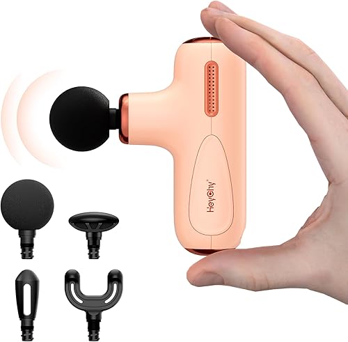 Super Mini pistola de masaje de tejido profundo, pistola masajeadora muscular con 5 velocidades y 4 cabezas, masajeador portátil de mano silencioso