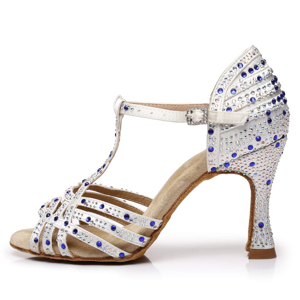 HROYL Buty do tańca dla kobiet i dziewcząt Latino Rhinestone Ladies Salsa Latina Tango Satynowe buty ślubne, model ESYCL404, Beżowy 045, 40 EU