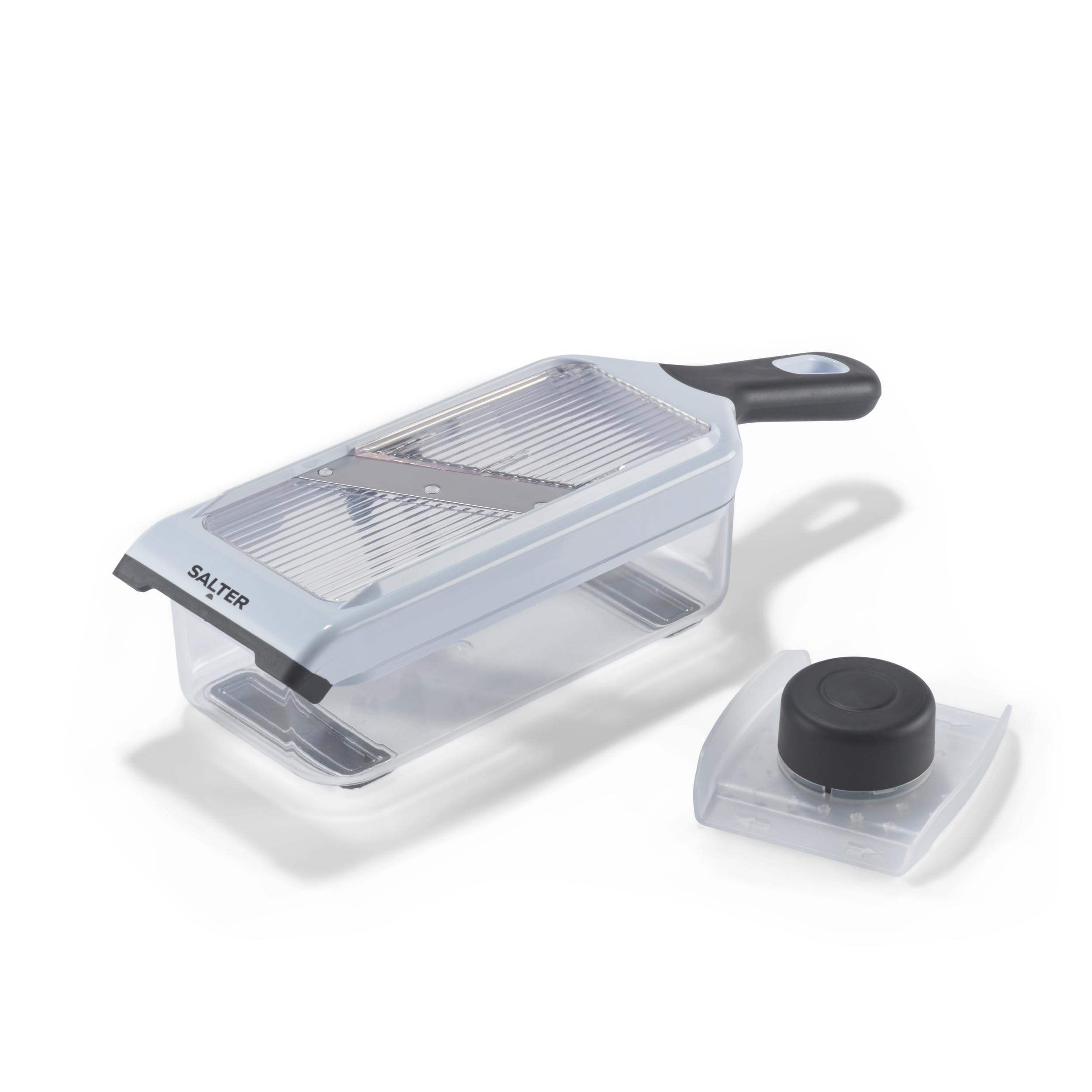 Salter Mandoline with Storage Box - Adjustable Stainless Steel Blades, Non-Slip Base, Finger Guard Protection, Easy-Clean Food Prep, Controlled Thickness, Slice & Store, Black/White โ image 1