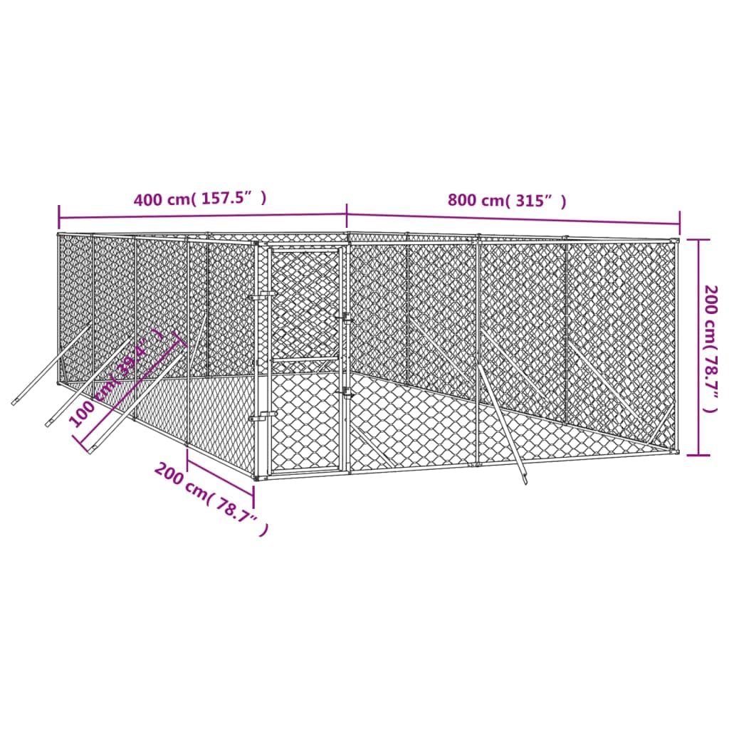 Chenil d'extérieur pour Chien, Enclos Niche Cage pour Chien Métal Chenil d'extérieur pour Chiens argenté 4x8x2 m Acier galvanisé