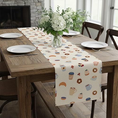 Miniatura 4 de Cute Food Table Runner 72 Inches Long Linen Holiday Runner for Table for Scape Centro De Mesa De Comedor Decoracion Home Kitchen Party Decorations