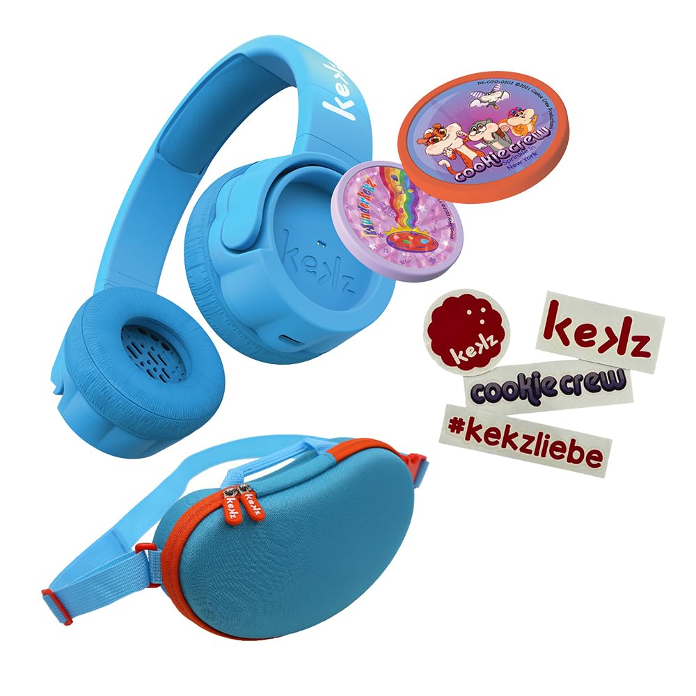 Kekz Starterset Premium Blau: Kekzhörer inklusive Cookie Crew Hörspiel & Wunderkekz Bohne Reise-Etui Blau, Kopfhörer für Kinder, Reisekopfhörer für unterwegs & zuhause, inkl. Stickerset