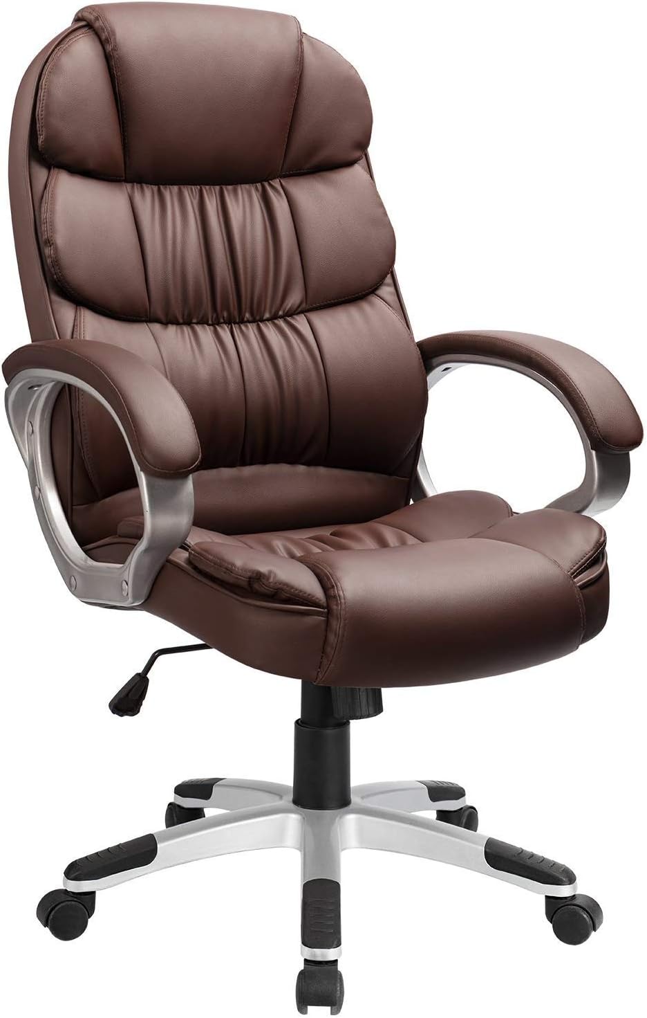 Furmax Office Chair High Back PU Leather Computer Desk Chair Adjustable Ergonomic Executive Office Chair Swivel Lumbar Support Soft Cushioned Padded Arms (Brown)