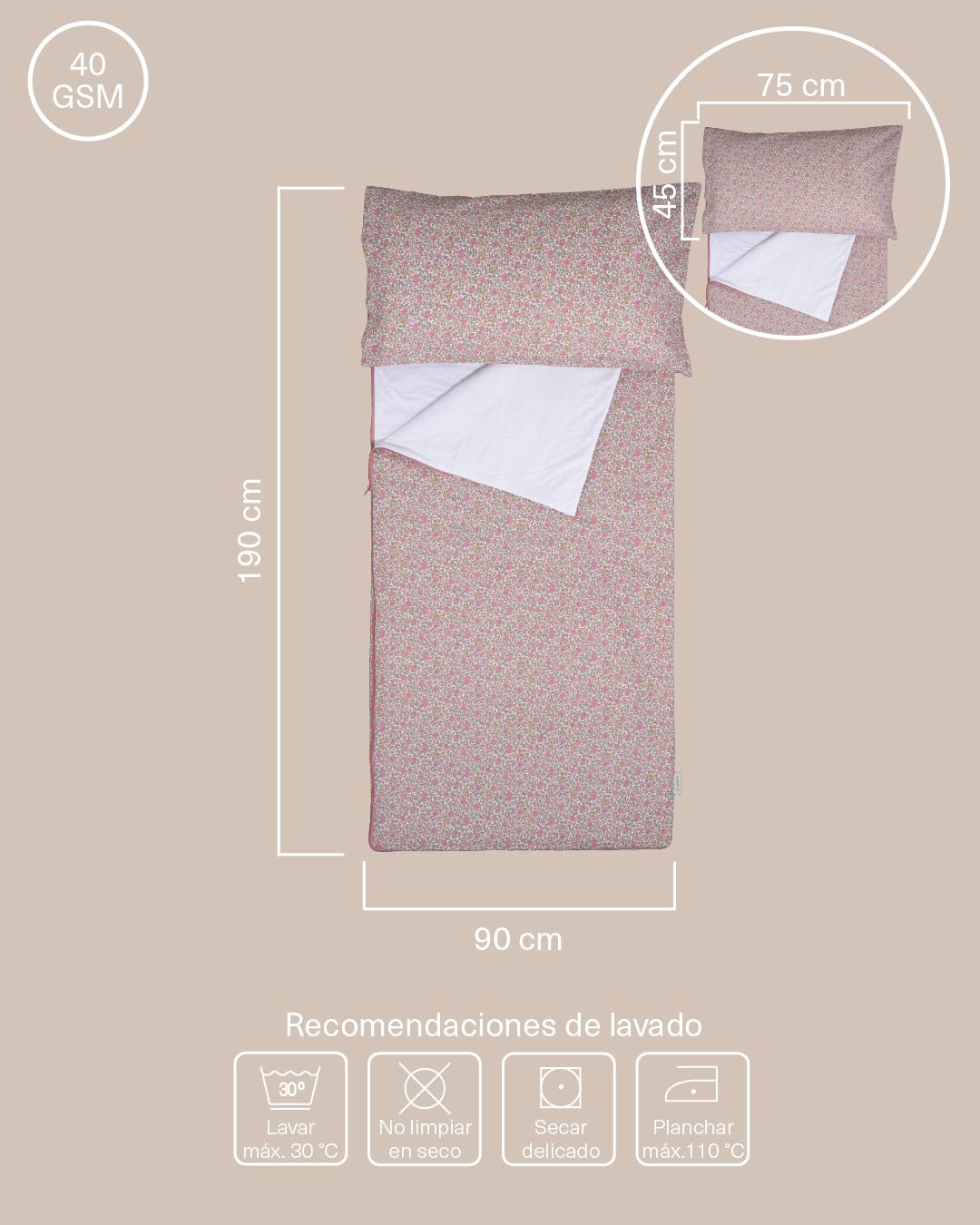 molis&co - Saco de Dormir Infantil - Saco Edredón Relleno Nórdico - Ideal para Primavera y Otoño - Juego de Manta 140x70cm con Almohada 60x40cm - 100% algodón