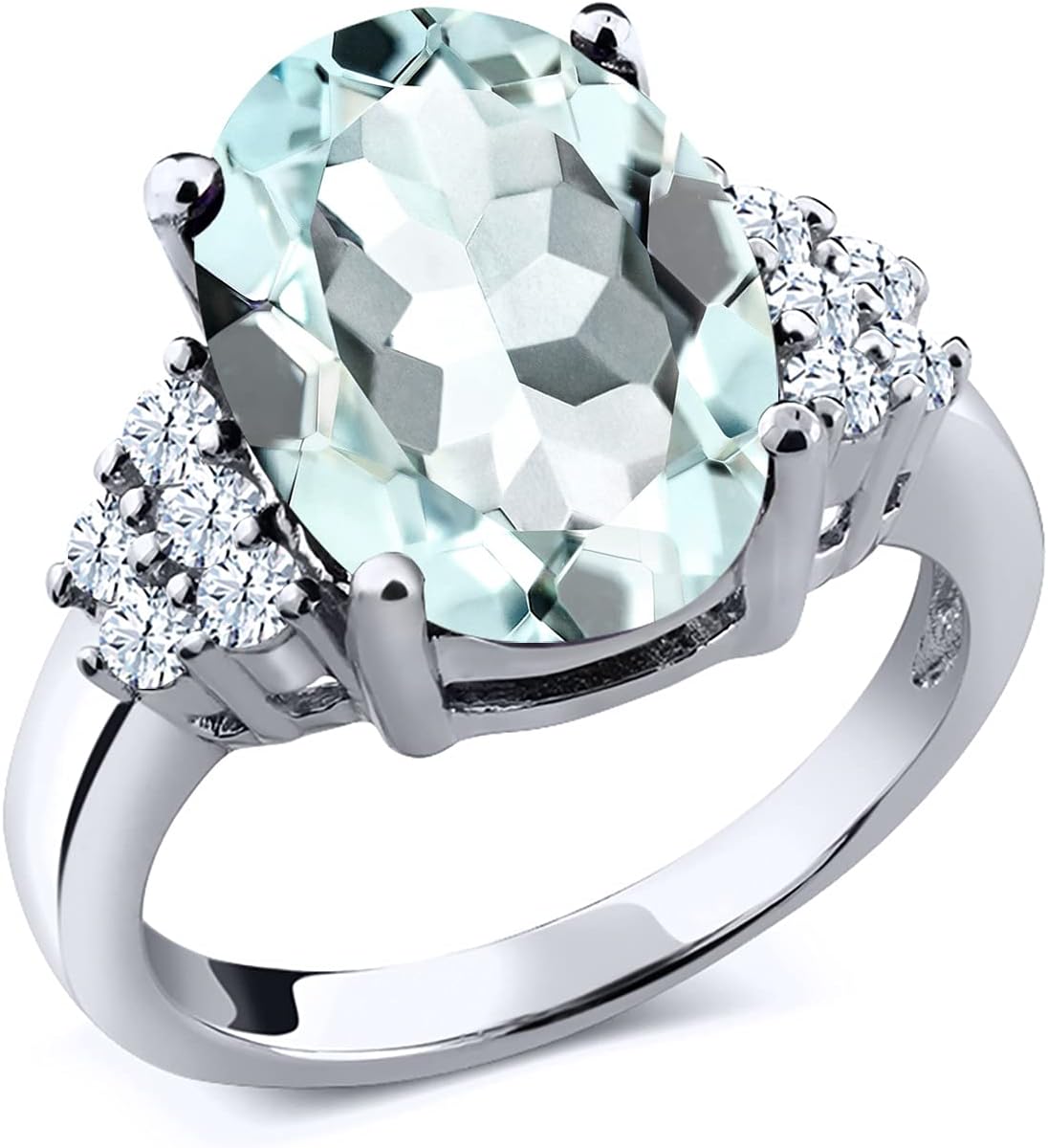 Gem Stone King 6.00 Cttw Sky Blue Simulated Aquamarine Engagement Ring For Women | 925 Sterling Silver | Oval 14X10MM | Wedding Engagement Anniversary Promise Ring For Women