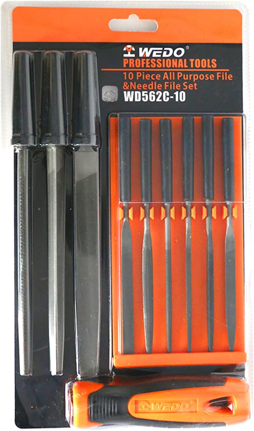 WEDO Metal File&Needle Set 10pcs, 6" Round/Triangular/Flat Cut File,6pcs 160mm Needle File, File Handles Set, Grade T12 Forged Alloy Steel, Suitable for Wood/Metal/Model/Shaping