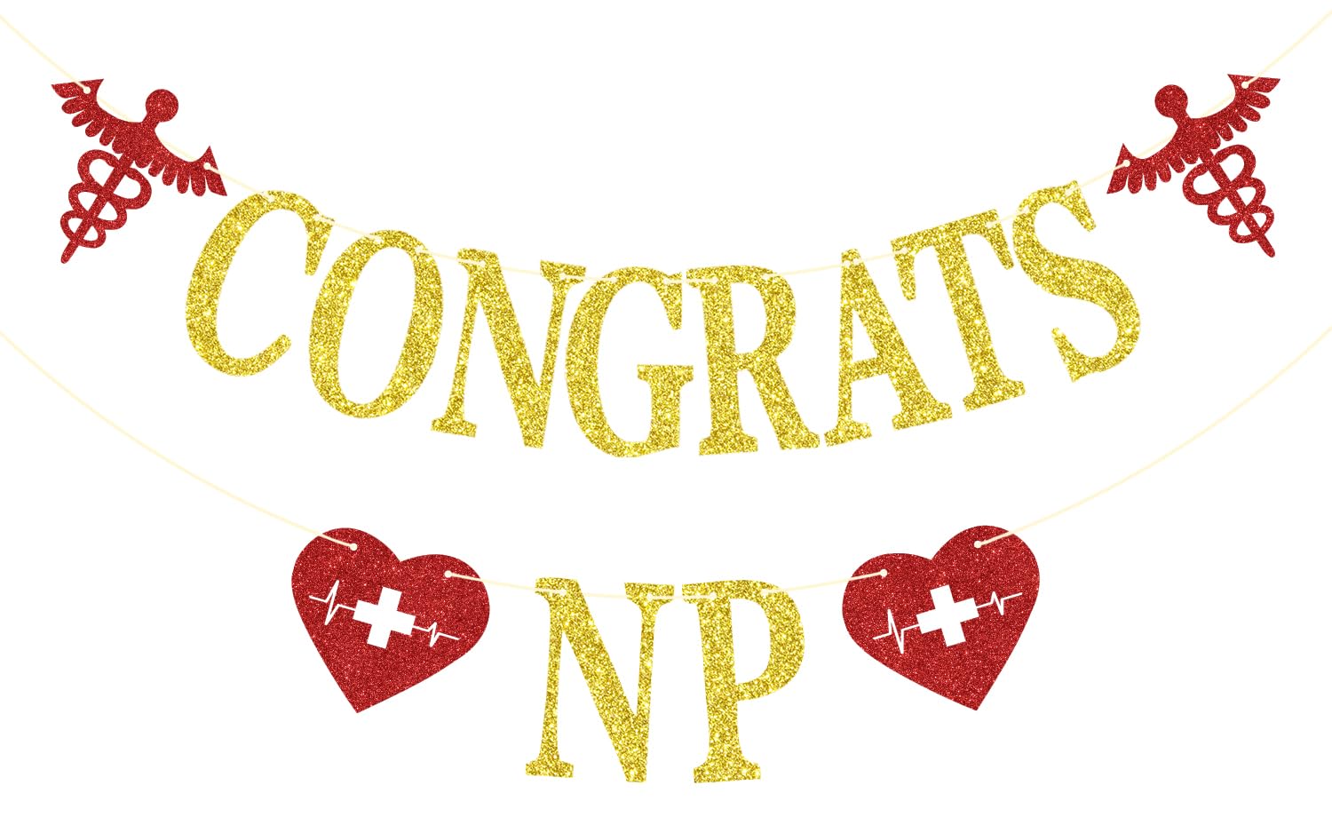 Congrats NP Banner, NP Graduation Decorations, Nursing School Survior, 2026 Medical Nursing School Graduation Party Decorations, Gold and Red Glitter