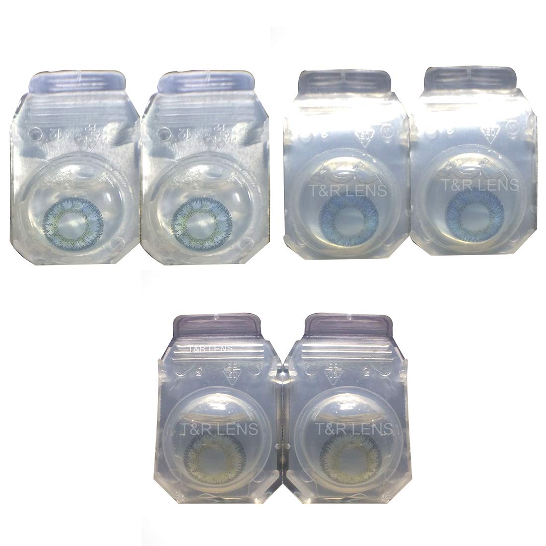 sky blue, dark blue & grey monthly zero power Monthly Contact Lens Multicolor 0 dioptres 6 + Multi Plus Solution With Lens Storage Box - Diamond Eye by T&R Lens. 1