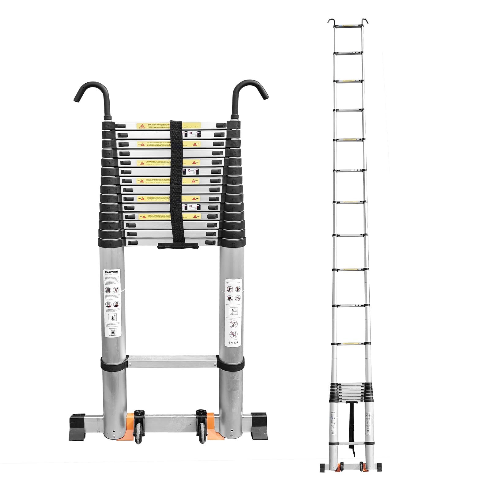 JADDUO 6,5 m Teleskopleiter Aluminium Leichtbau-Ausziehleiter mit 2 Dreieckstabilisatoren Zusammenklappbare Dachboden- und Wohnmobil-Reiseleiter für Zuhause und Outdoor