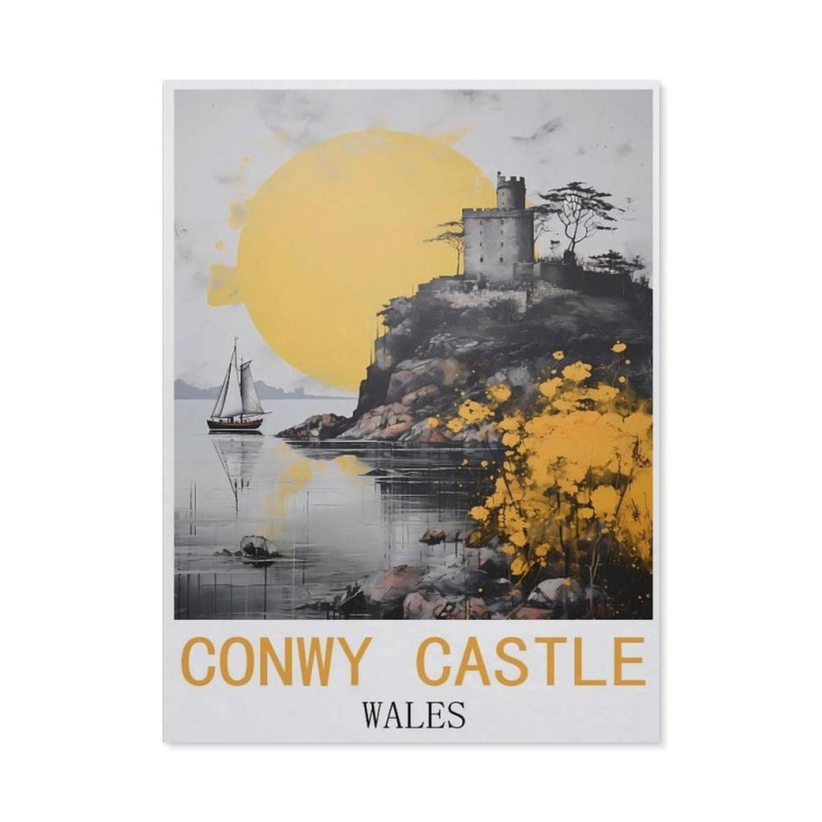 Jigsaw Puzzle 1000 Piece，Conwy Castle Wales Vintage Travel Poster，Paper Jigsaw Puzzle for Kids Adult, Puzzle Game Toys Gift for Wall Decoration（50x70cm）-N75