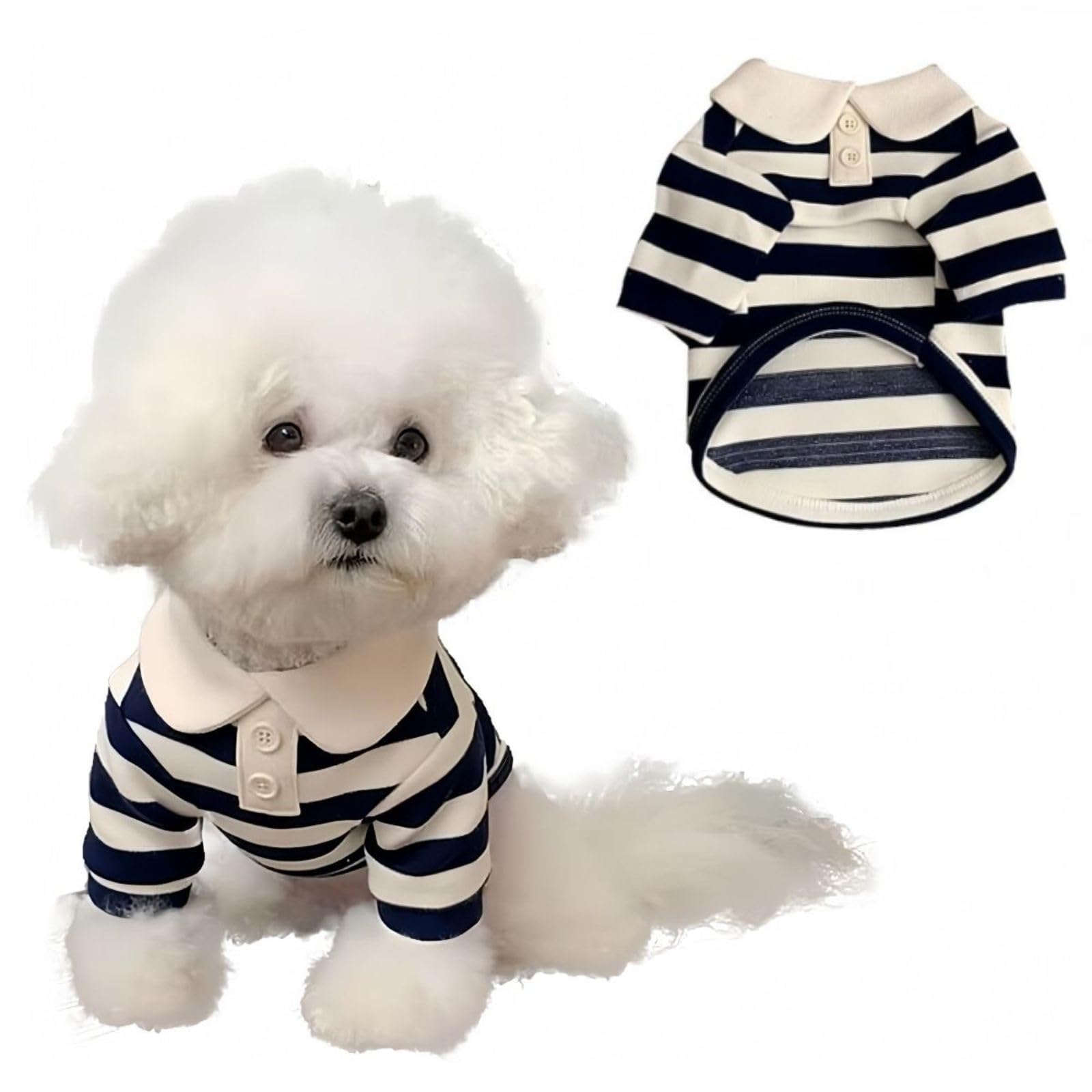 MANON ROSA Dog Clothes, Designer Boy Polo Shirt for Small Medium Dogs, Soft Puppy Outfit, Breathable Male Yorkie Chihuahua Shih Tzu Poodle Kitten Cat T-Shirt, Birthday Gifts - Blue, S, Fit 3-5lbs