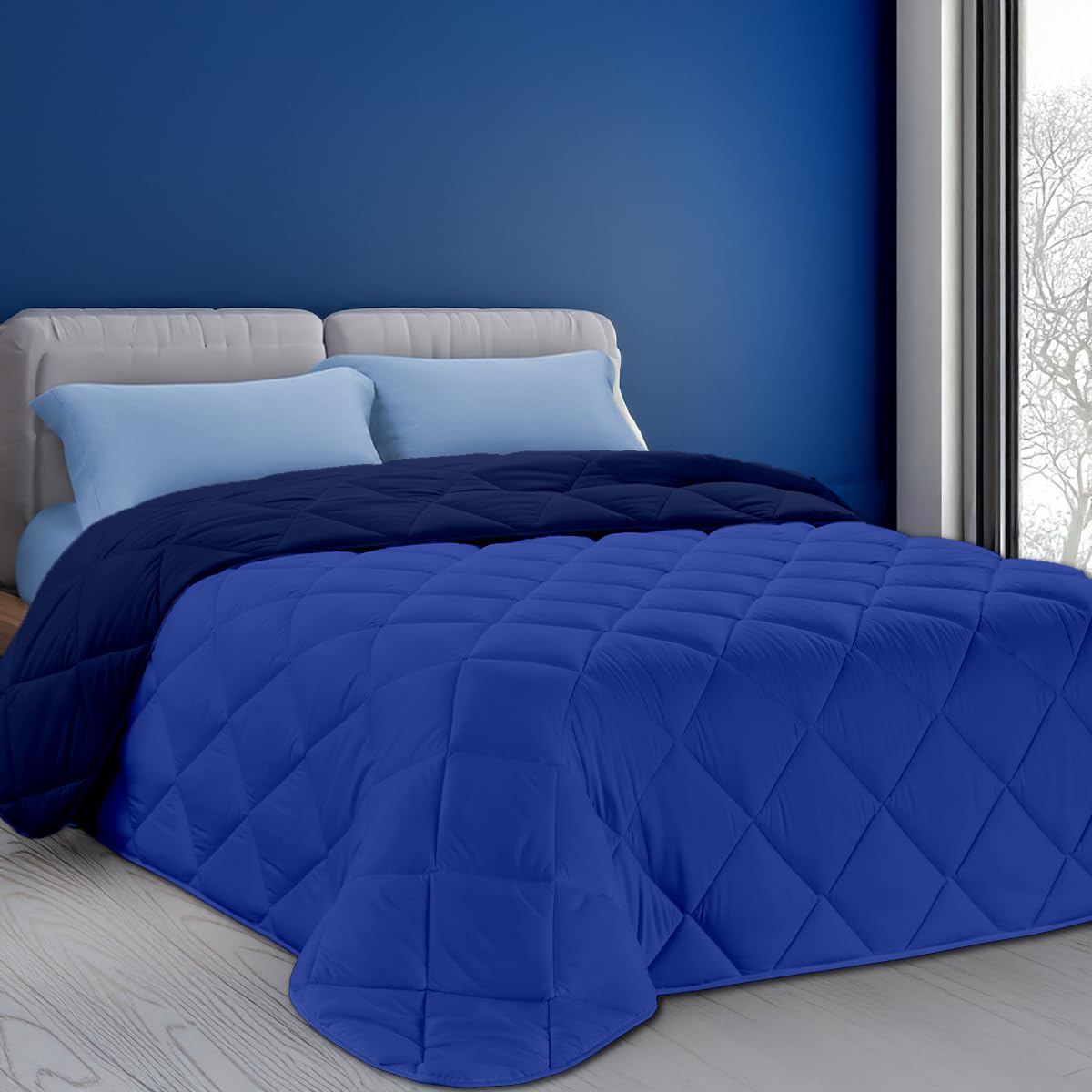 Dorian Home Trapunta Trapunta Invernale Matrimoniale, Piumone Matrimoniale Double Face, Trapunta Invernale 260x270 cm Made in Italy, Blu Royal/Blu Notte