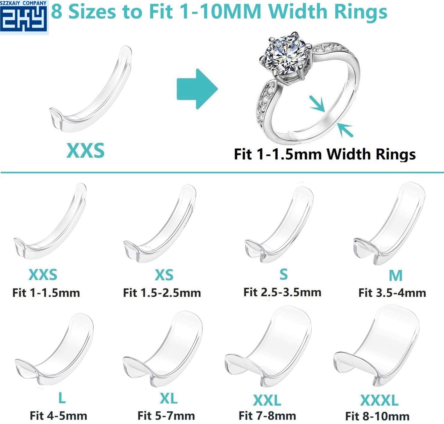 ZKY-Ring Size Adjuster for Loose Rings Ring Adjuster Fit Most Rings, Assorted Sizes of Ring Sizer (8PCS)+ 1-Spring Style Adjuster Bonus