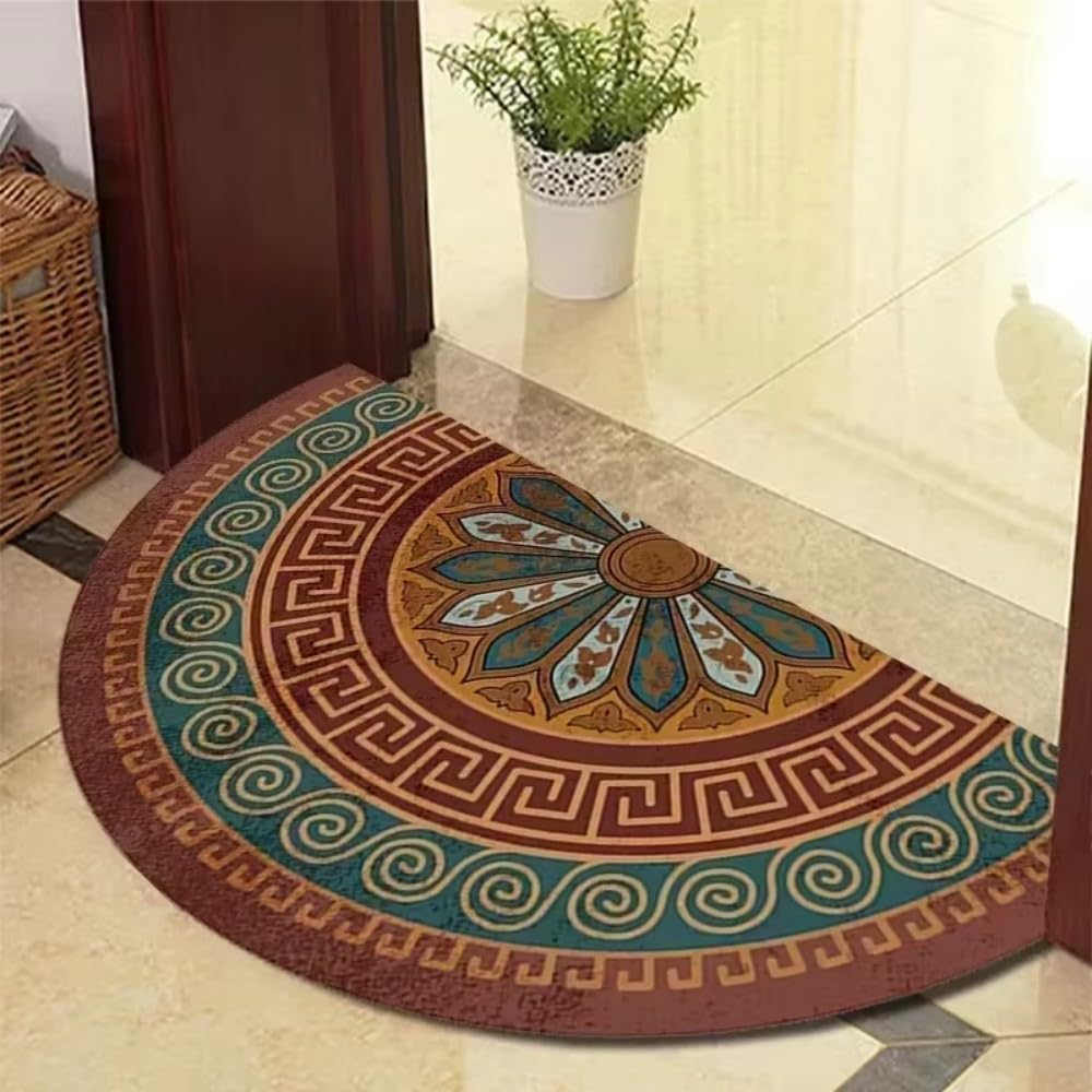 Halbrunde Fußmatte Halbrunder Mandala-Teppich for den Eingangsbereich, Bohemian-Stil, rutschfest, leicht zu reinigen, Bodenmatte, dekorative Heimteppiche(Color4,60X90CM(2X5.3FT)