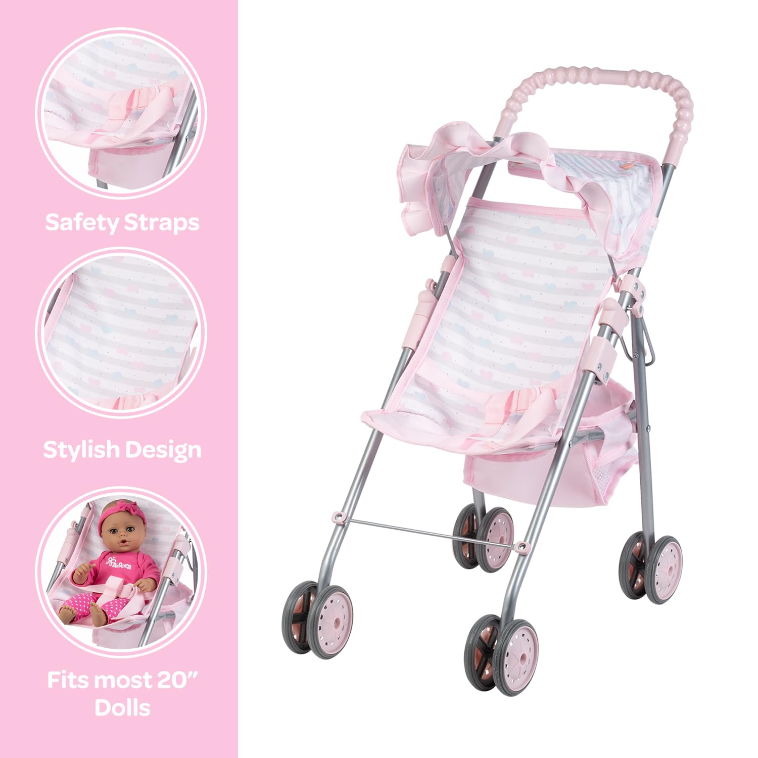 Adora Baby Doll Passeggino Rosa Medio Ombra Ombrello Passeggino, Può Per Bambole fino a 50,8 cm e Animali Di Peluche
