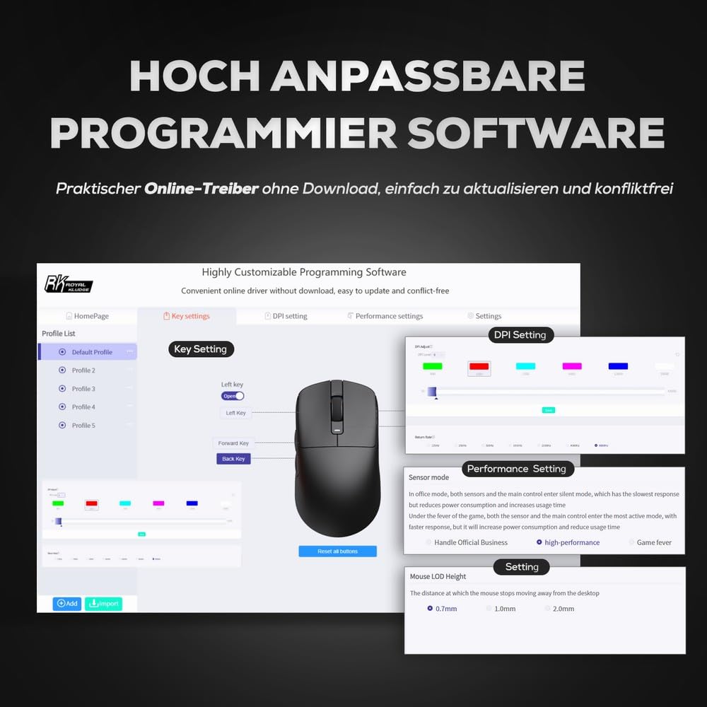RK ROYAL KLUDGE M3 Wireless Gaming Mouse mit PAW3950 30K DPI Sensor, 47g Lightweight Maus Gaming, 8K Polling, Kabelgebunden/2.4G/BT Wireless Mouse, 650mAh, 5 programmierbare Tasten, Schwarz