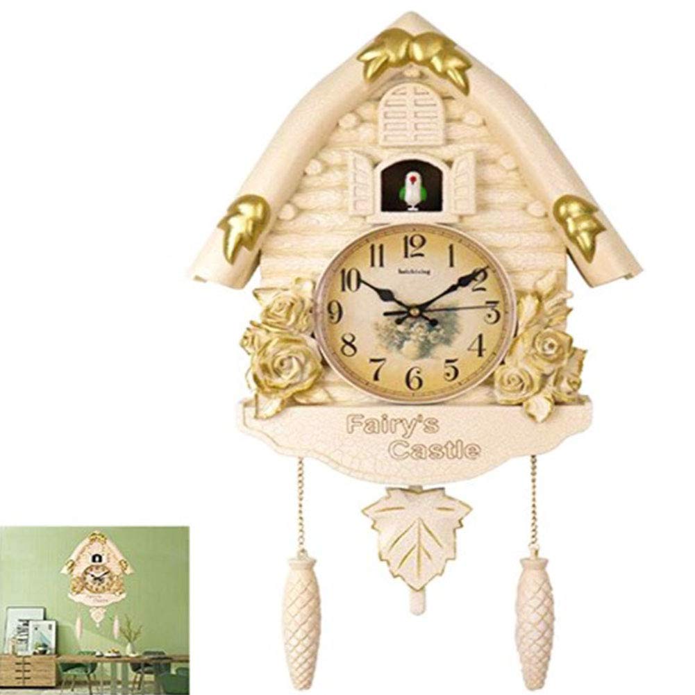 Cuckoo Clock Quartz Chalet-Style 24 Inch Black Forest Cuckoo Clock with Silent Movement, Flower & Wonderful Animals,B