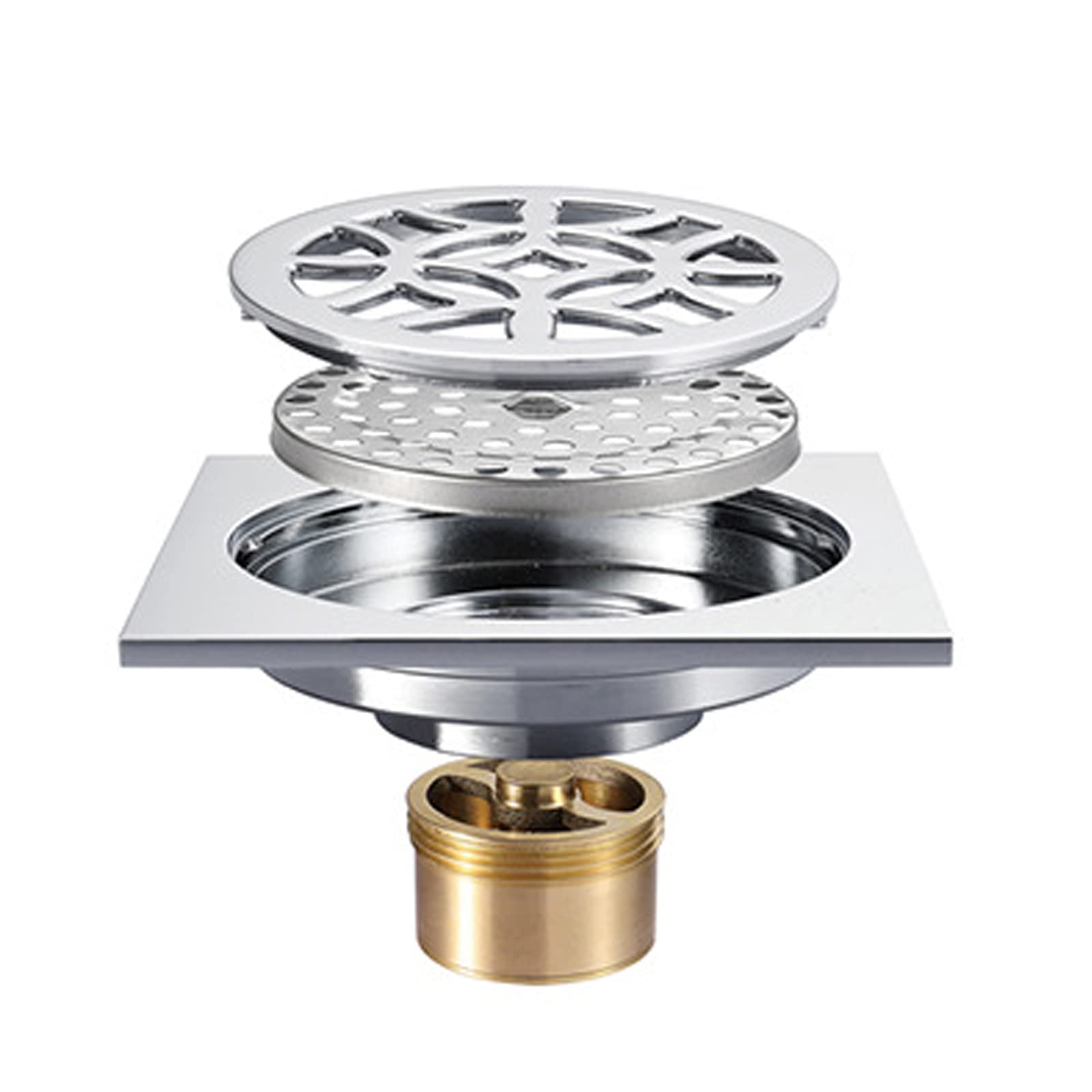 Bonde de douche anti-obstruction en laiton carré 10 cm à grille amovible