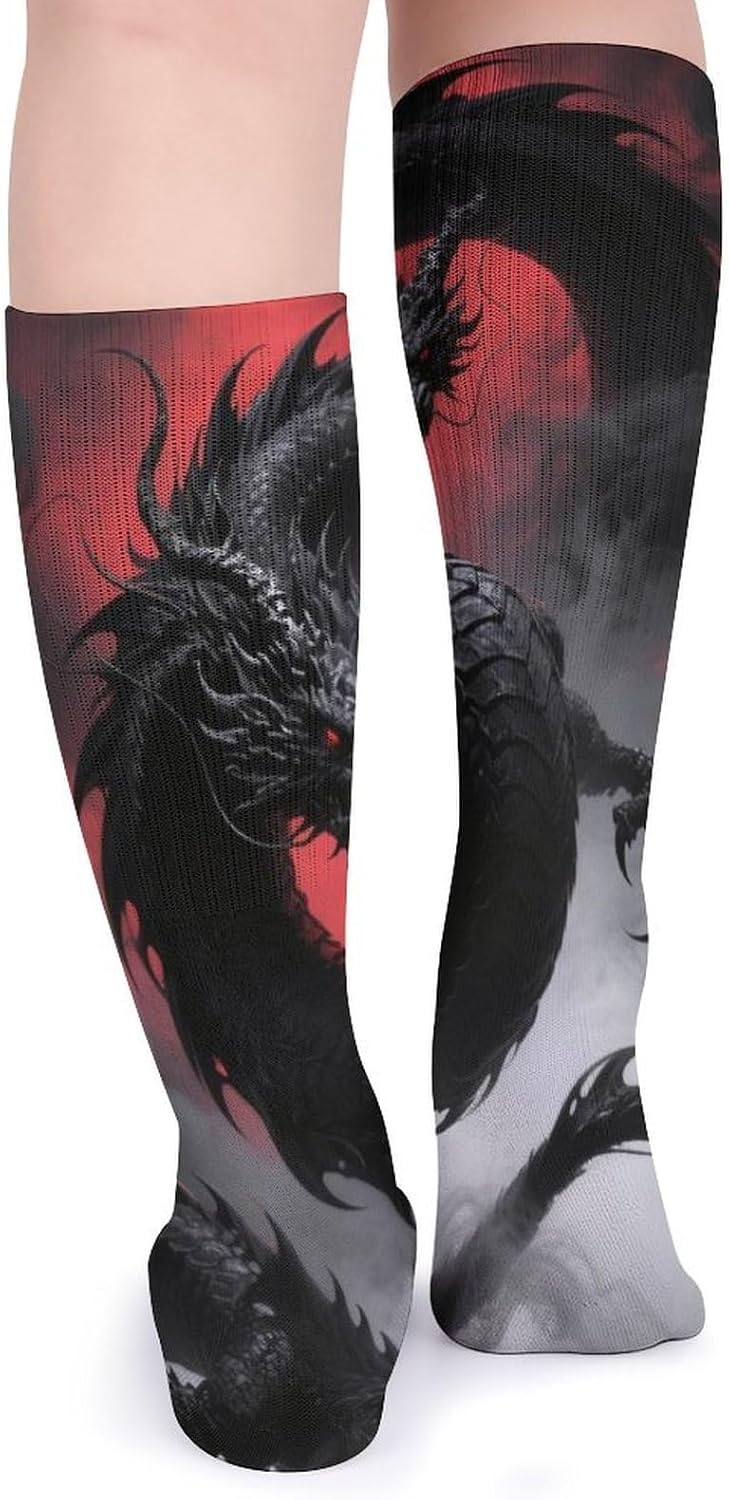 5 Pairs Knee High Socks Dragon Long Tube Boot Seamless Toe